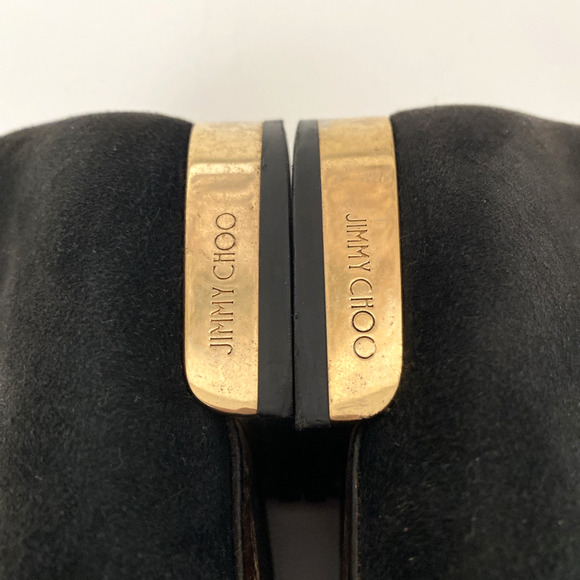 Jimmy Choo Jaida Black Suede Square Toe Smoking Slipper Flat Gold Heel 36 5.5 - Picture 14 of 16